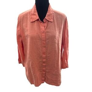 Liz Claiborne Linen Blouse eyelet 3/4 Sleeve Coral XL